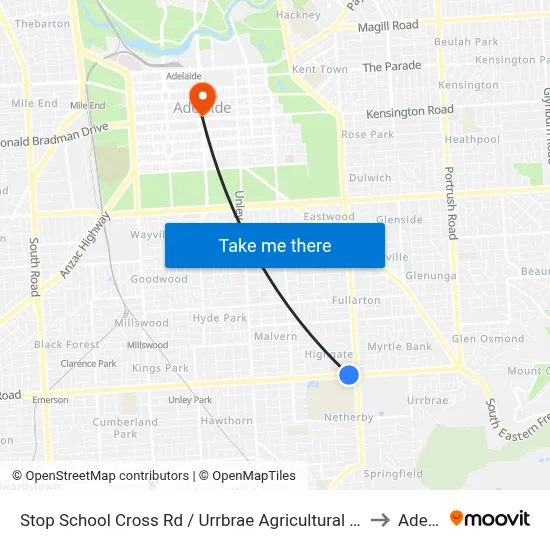 Stop School Cross Rd / Urrbrae Agricultural High School - North side to Adelaide map
