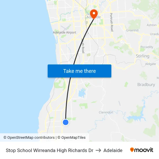 Stop School Wirreanda High Richards Dr to Adelaide map