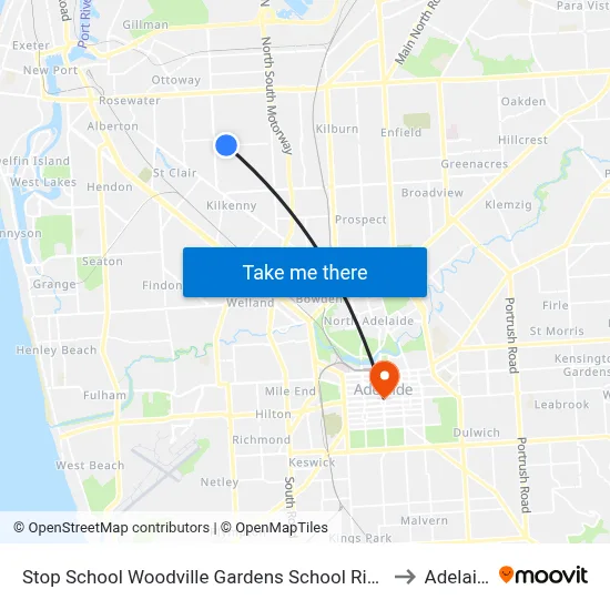 Stop School Woodville Gardens School Ridley Gr to Adelaide map