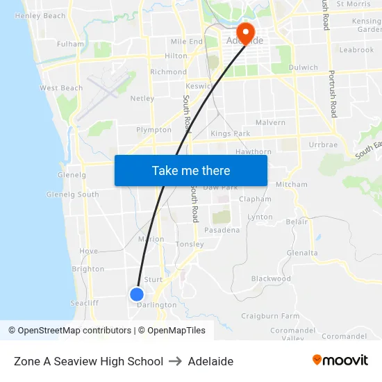 Zone A Seaview High School to Adelaide map