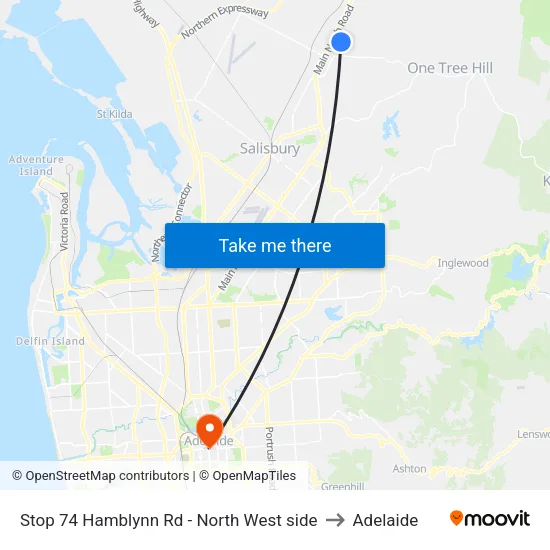 Stop 74 Hamblynn Rd - North West side to Adelaide map
