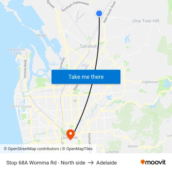 Stop 68A Womma Rd - North side to Adelaide map