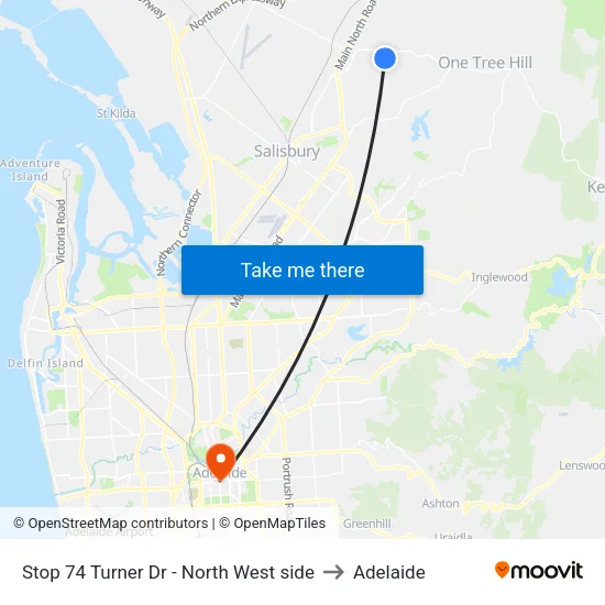 Stop 74 Turner Dr - North West side to Adelaide map