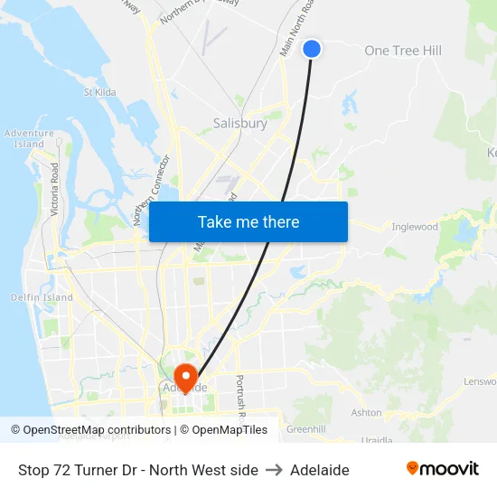 Stop 72 Turner Dr - North West side to Adelaide map