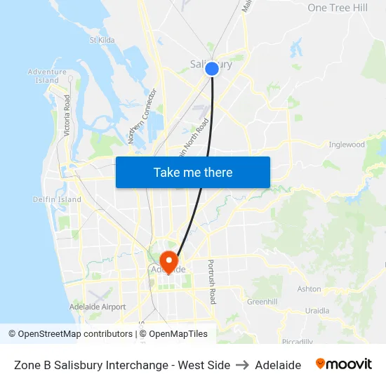 Zone B Salisbury Interchange - West Side to Adelaide map