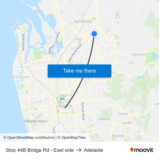 Stop 44B Bridge Rd - East side to Adelaide map