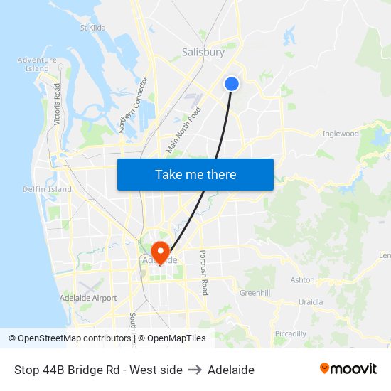 Stop 44B Bridge Rd - West side to Adelaide map