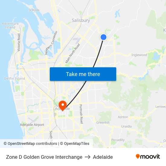 Zone D Golden Grove Interchange to Adelaide map