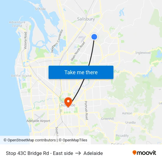 Stop 43C Bridge Rd - East side to Adelaide map
