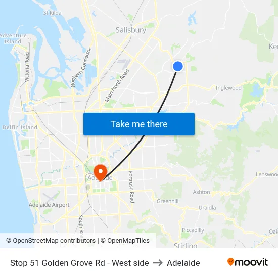 Stop 51 Golden Grove Rd - West side to Adelaide map