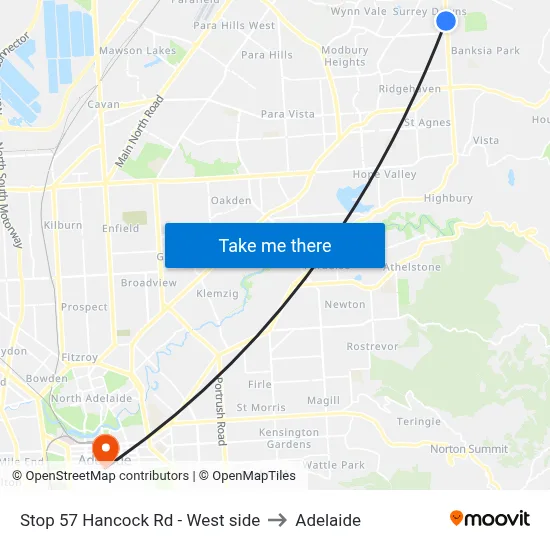 Stop 57 Hancock Rd - West side to Adelaide map