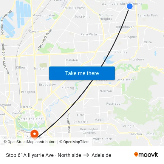 Stop 61A Illyarrie Ave - North side to Adelaide map