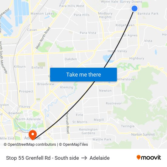 Stop 55 Grenfell Rd - South side to Adelaide map