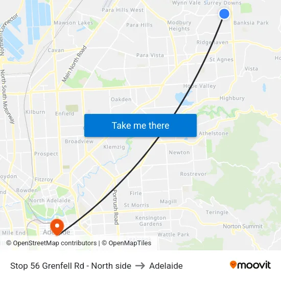 Stop 56 Grenfell Rd - North side to Adelaide map