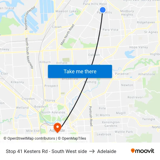Stop 41 Kesters Rd - South West side to Adelaide map
