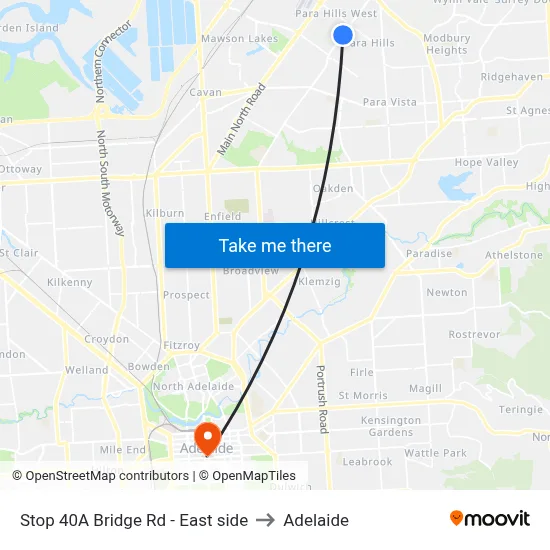 Stop 40A Bridge Rd - East side to Adelaide map