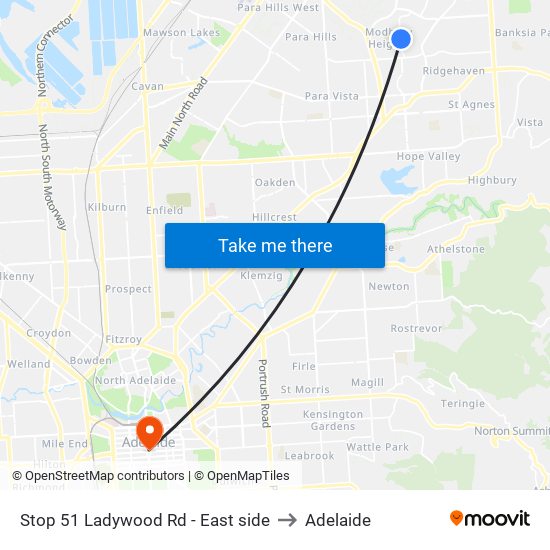 Stop 51 Ladywood Rd - East side to Adelaide map