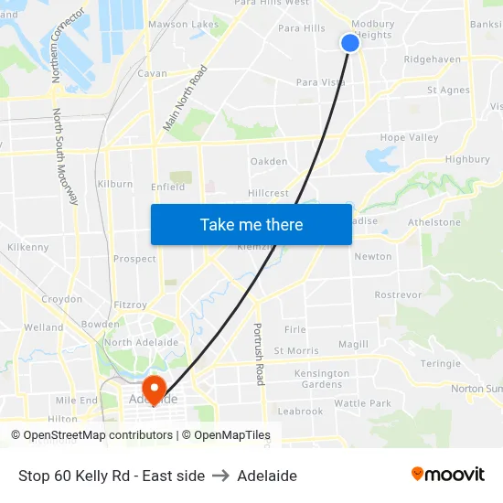 Stop 60 Kelly Rd - East side to Adelaide map