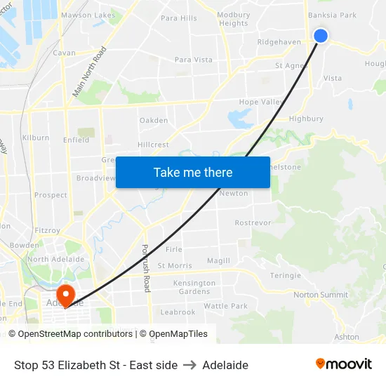 Stop 53 Elizabeth St - East side to Adelaide map