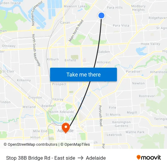 Stop 38B Bridge Rd - East side to Adelaide map