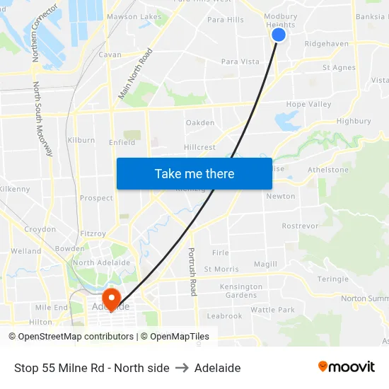 Stop 55 Milne Rd - North side to Adelaide map
