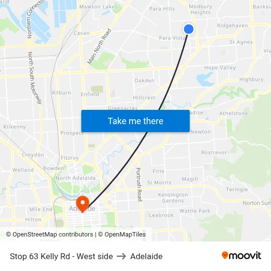 Stop 63 Kelly Rd - West side to Adelaide map