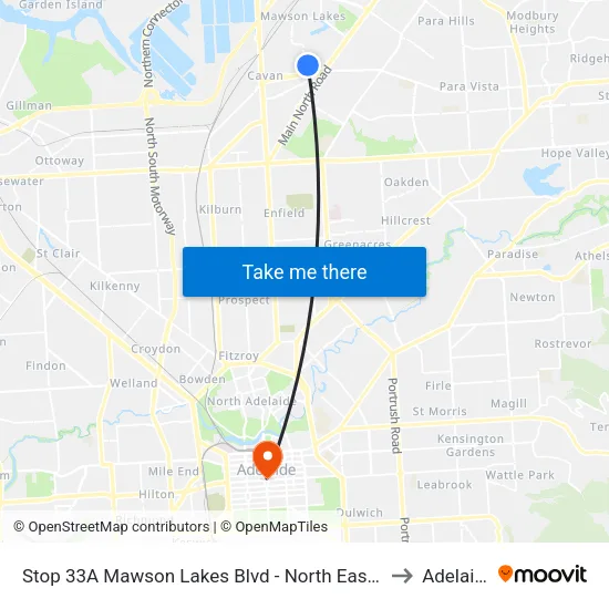 Stop 33A Mawson Lakes Blvd - North East side to Adelaide map