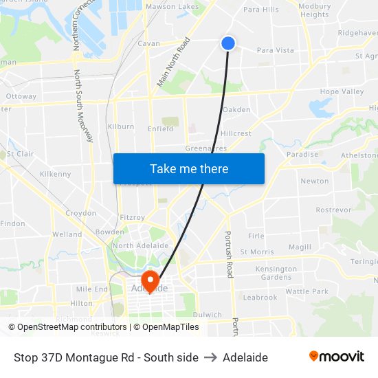 Stop 37D Montague Rd - South side to Adelaide map