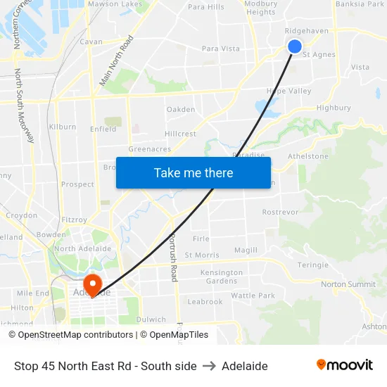 Stop 45 North East Rd - South side to Adelaide map