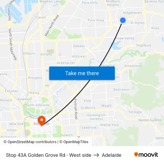 Stop 43A Golden Grove Rd - West side to Adelaide map
