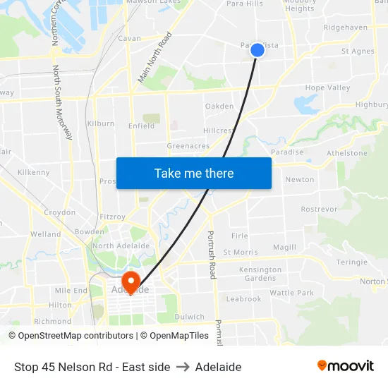 Stop 45 Nelson Rd - East side to Adelaide map