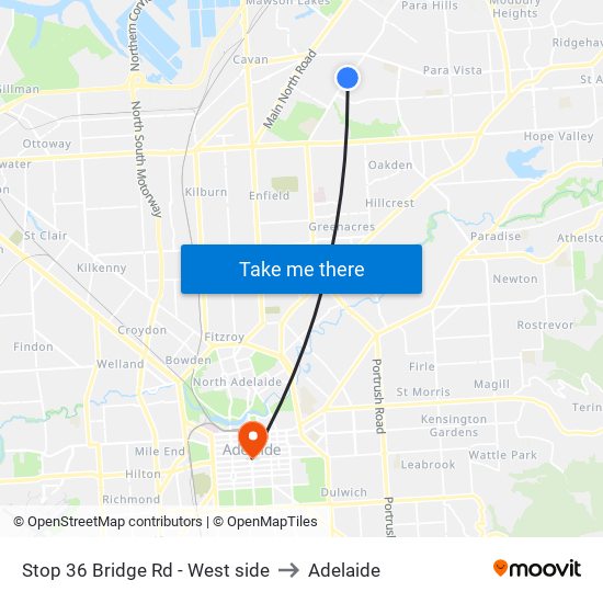 Stop 36 Bridge Rd - West side to Adelaide map