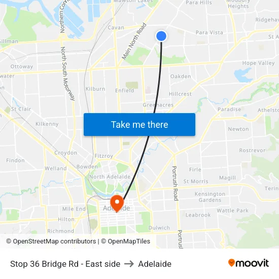 Stop 36 Bridge Rd - East side to Adelaide map