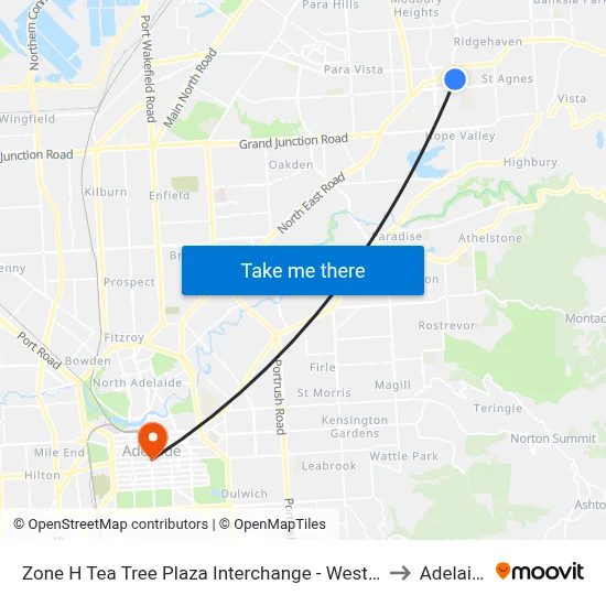 Zone H Tea Tree Plaza Interchange - West side to Adelaide map