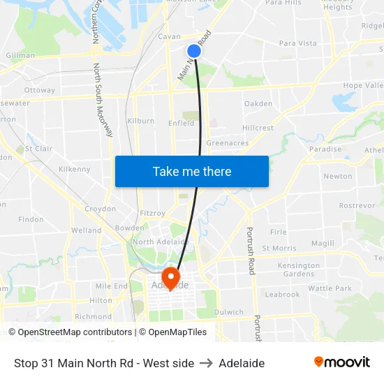 Stop 31 Main North Rd - West side to Adelaide map