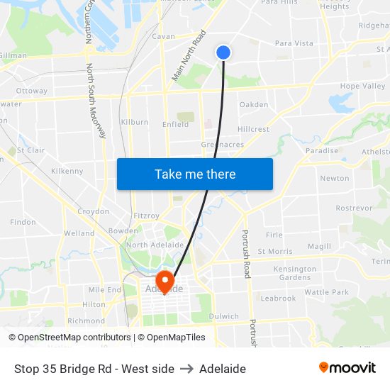 Stop 35 Bridge Rd - West side to Adelaide map