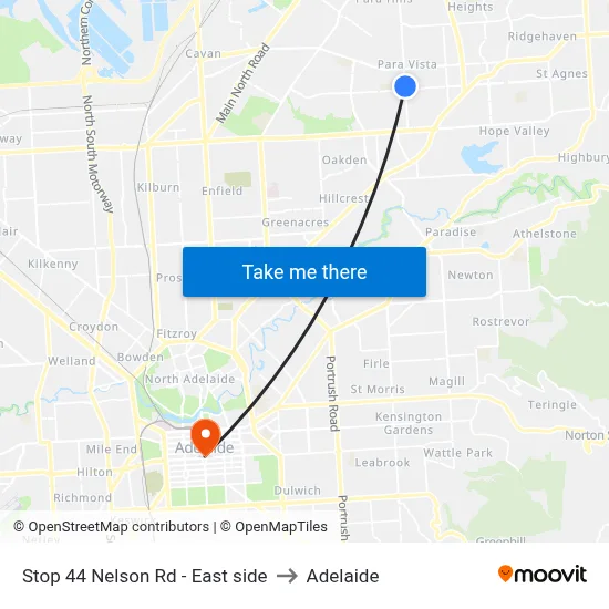 Stop 44 Nelson Rd - East side to Adelaide map