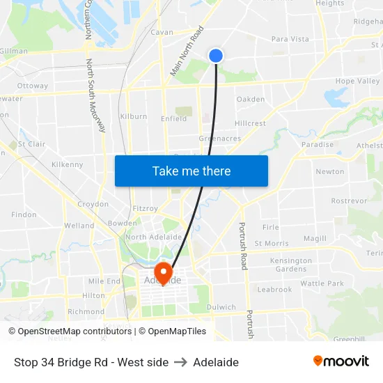 Stop 34 Bridge Rd - West side to Adelaide map