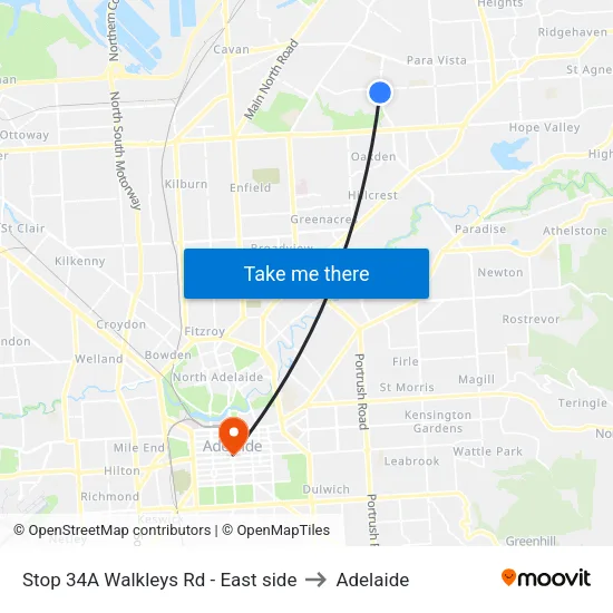 Stop 34A Walkleys Rd - East side to Adelaide map