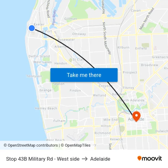 Stop 43B Military Rd - West side to Adelaide map