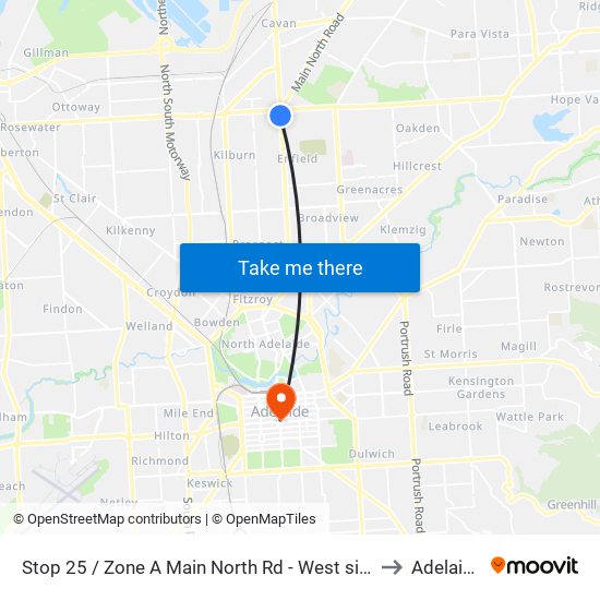 Stop 25 / Zone A Main North Rd - West side to Adelaide map