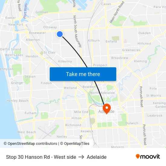Stop 30 Hanson Rd - West side to Adelaide map
