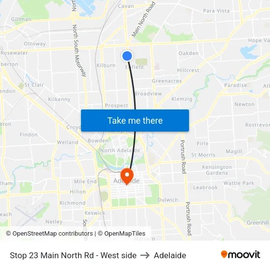 Stop 23 Main North Rd - West side to Adelaide map
