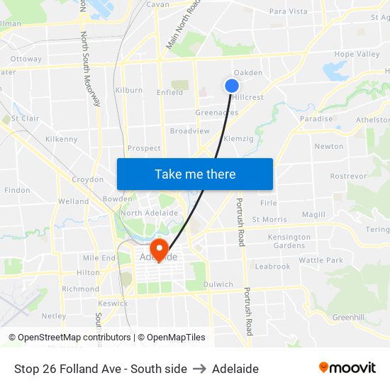 Stop 26 Folland Ave - South side to Adelaide map
