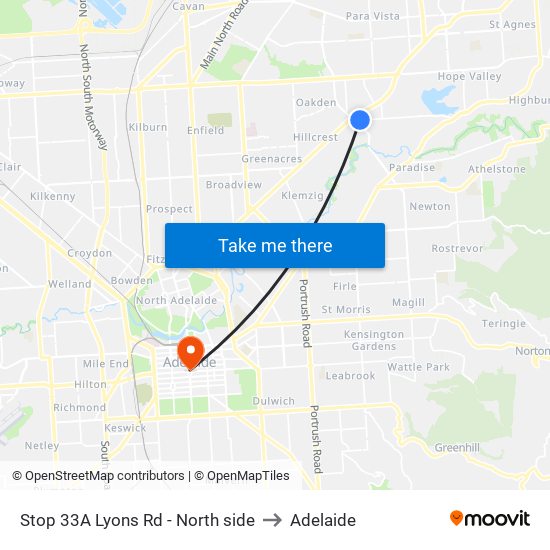 Stop 33A Lyons Rd - North side to Adelaide map