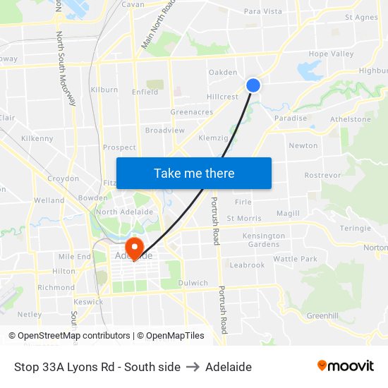 Stop 33A Lyons Rd - South side to Adelaide map