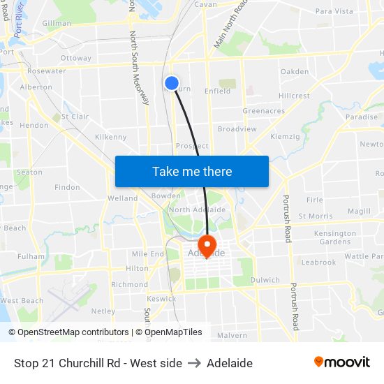 Stop 21 Churchill Rd - West side to Adelaide map