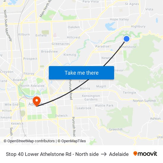 Stop 40 Lower Athelstone Rd - North side to Adelaide map