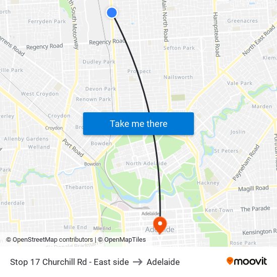 Stop 17 Churchill Rd - East side to Adelaide map