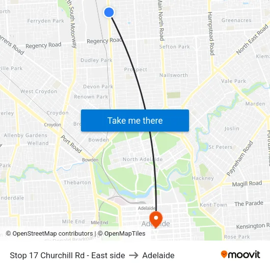 Stop 17 Churchill Rd - East side to Adelaide map